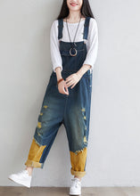 Load image into Gallery viewer, Natural Navy Patchwork Tasseled Denim Jumpsuit Spring