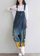 Load image into Gallery viewer, Natural Navy Patchwork Tasseled Denim Jumpsuit Spring