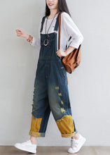 Load image into Gallery viewer, Natural Navy Patchwork Tasseled Denim Jumpsuit Spring