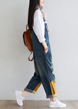 Load image into Gallery viewer, Natural Navy Patchwork Tasseled Denim Jumpsuit Spring