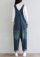 Load image into Gallery viewer, Natural Navy Patchwork Tasseled Denim Jumpsuit Spring