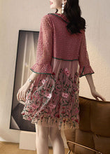 Load image into Gallery viewer, Natural Pink Embroidered Patchwork Tulle Mid Dress Spring