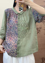 Load image into Gallery viewer, Natural Pink O-Neck Embroidered Patchwork Print Linen Top Spring