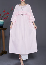 Load image into Gallery viewer, Natural Pink Ruffled Patchwork Linen Robe Dresses Batwing Sleeve