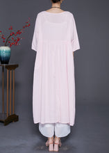 Load image into Gallery viewer, Natural Pink Ruffled Patchwork Linen Robe Dresses Batwing Sleeve