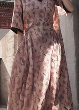 Load image into Gallery viewer, Natural Pink V Neck Print Patchwork Silk Dresses Summer