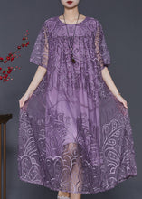 Load image into Gallery viewer, Natural Purple Embroidered Tulle Long Dresses Summer