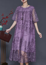 Load image into Gallery viewer, Natural Purple Embroidered Tulle Long Dresses Summer