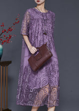 Load image into Gallery viewer, Natural Purple Embroidered Tulle Long Dresses Summer