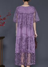 Load image into Gallery viewer, Natural Purple Embroidered Tulle Long Dresses Summer