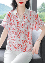 Load image into Gallery viewer, Natural Red Peter Pan Collar Print Chiffon Top Summer