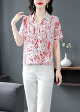 Load image into Gallery viewer, Natural Red Peter Pan Collar Print Chiffon Top Summer