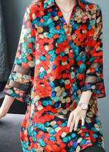 Load image into Gallery viewer, Natural Red Peter Pan Collar Print Patchwork Chiffon Shirts Tops Bracelet Sleeve