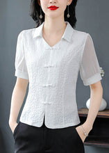 Load image into Gallery viewer, Natural White Peter Pan Collar Patchwork Chiffon Tops Summer