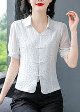 Load image into Gallery viewer, Natural White Peter Pan Collar Patchwork Chiffon Tops Summer