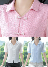 Load image into Gallery viewer, Natural White Peter Pan Collar Patchwork Chiffon Tops Summer