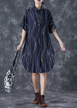 Load image into Gallery viewer, Navy Patchwork Cotton Shirt Dress Oversized Striped Summer