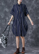 Load image into Gallery viewer, Navy Patchwork Cotton Shirt Dress Oversized Striped Summer