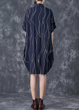 Load image into Gallery viewer, Navy Patchwork Cotton Shirt Dress Oversized Striped Summer