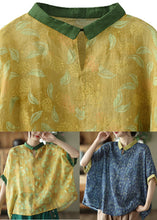 Load image into Gallery viewer, Navy Peter Pan Collar Print Ramie Top  Summer