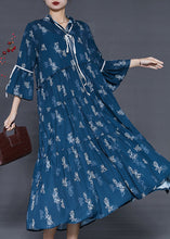 Load image into Gallery viewer, Navy Print Cotton Holiday Dresses Exra Large Hem Summer