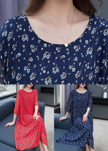 Load image into Gallery viewer, Navy Print Patchwork Loose Chiffon Dresses O Neck Summer