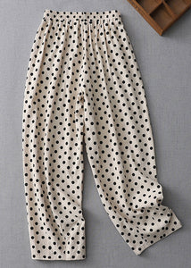 New Apricot Dot Pockets Elastic Waist Cotton Crop Pants Summer