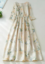 Load image into Gallery viewer, New Apricot Print Lace Up Cotton Long Dress Half Sleeve