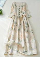 Load image into Gallery viewer, New Apricot Print Lace Up Cotton Long Dress Half Sleeve