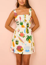 Load image into Gallery viewer, New Apricot Square Collar Lace Up Print Cotton Mid Dress Sleeveless