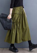 Load image into Gallery viewer, New Army Green Wrinkled Pockets Patchwork Cotton Skirts Fall