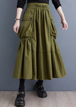 Load image into Gallery viewer, New Army Green Wrinkled Pockets Patchwork Cotton Skirts Fall