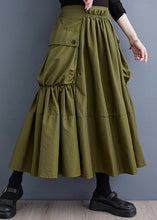 Load image into Gallery viewer, New Army Green Wrinkled Pockets Patchwork Cotton Skirts Fall