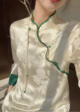 Load image into Gallery viewer, New Beige Chinese Button Side Open Silk Top Fall