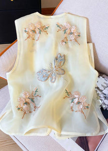 New Beige Embroidered Button Tulle Waistcoat Sleeveless