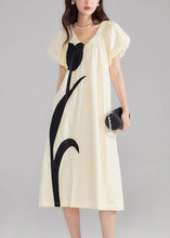 Load image into Gallery viewer, New Beige V Neck Print Solid Cotton Dresses Summer