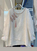 Load image into Gallery viewer, New Beige Zircon Embroidered Cotton Shirt Long Sleeve