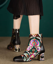 Load image into Gallery viewer, New Black Embroidered Zircon Cowhide Leather Chunky Boots