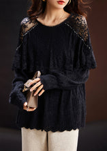 Load image into Gallery viewer, New Black Hollow Out Lace Patchwork Knit Tops Long Sleeve