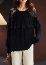 Load image into Gallery viewer, New Black Hollow Out Lace Patchwork Knit Tops Long Sleeve