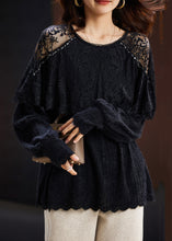 Load image into Gallery viewer, New Black Hollow Out Lace Patchwork Knit Tops Long Sleeve