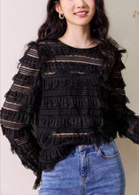 Load image into Gallery viewer, New Black O Neck Solid Lace Top Long Sleeve