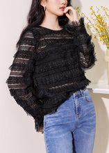 Load image into Gallery viewer, New Black O Neck Solid Lace Top Long Sleeve