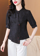 Load image into Gallery viewer, New Black Stand Collar Button Silk Shirt Half Sleeve