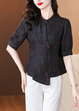 Load image into Gallery viewer, New Black Stand Collar Button Silk Shirt Half Sleeve