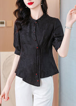 Load image into Gallery viewer, New Black Stand Collar Button Silk Shirt Half Sleeve