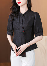 Load image into Gallery viewer, New Black Stand Collar Button Silk Shirt Half Sleeve