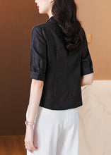 Load image into Gallery viewer, New Black Stand Collar Button Silk Shirt Half Sleeve