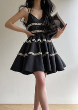 Load image into Gallery viewer, New Black V Neck Nail Bead Cotton Spaghetti Strap Dress Sleeveless