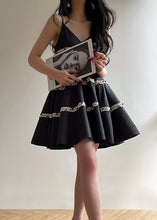 Load image into Gallery viewer, New Black V Neck Nail Bead Cotton Spaghetti Strap Dress Sleeveless